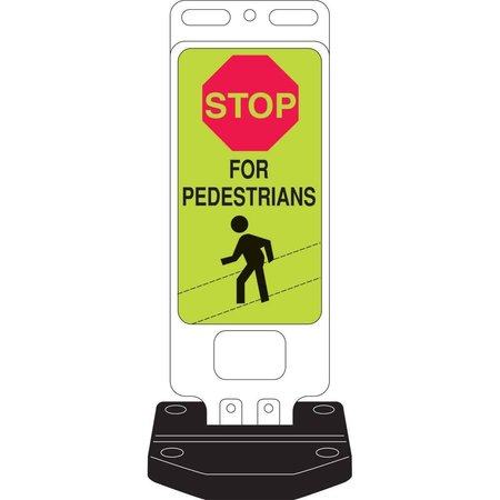 BRADY STOP For Pedestrians Sign, 40in H x 14in W x 0.090in D, Fluorescent Yellow/Green 103709